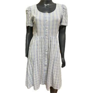 Draper James Linen Blend Button Front Dress in Blue Stripe Size 6 Midi Dress